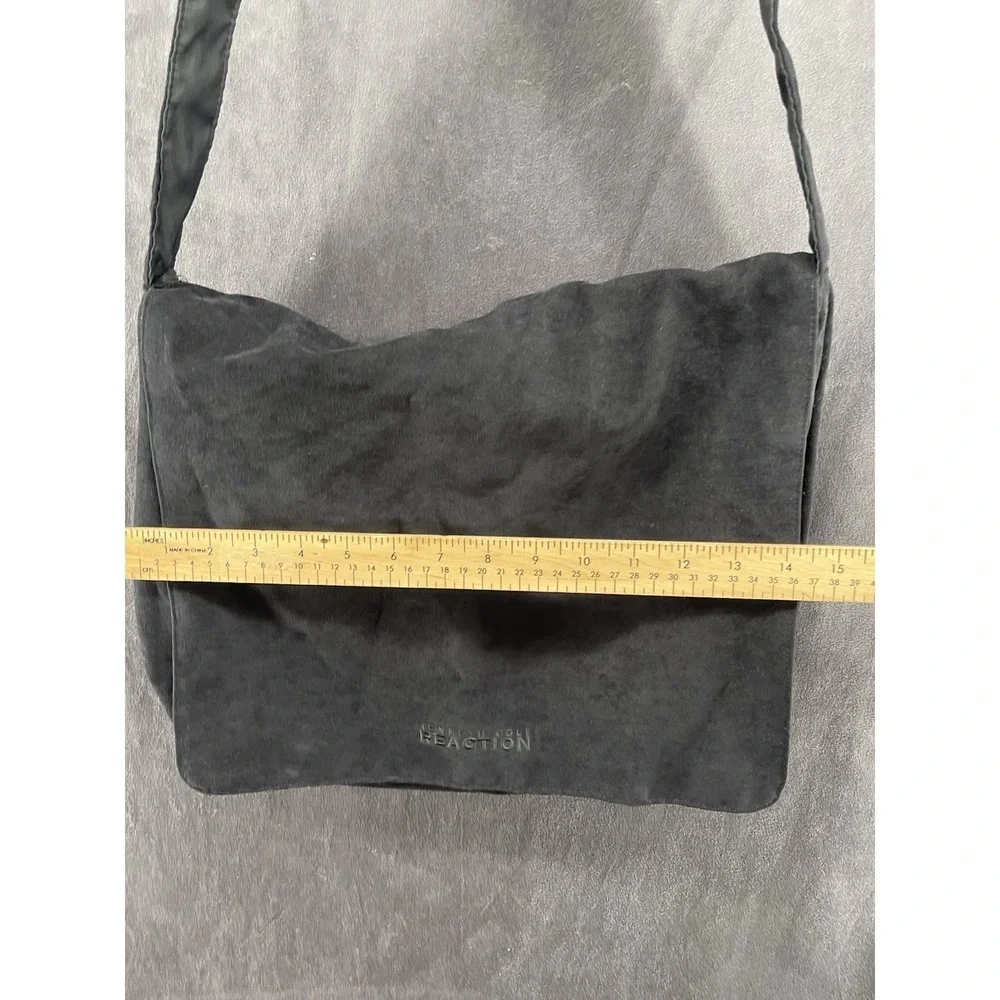 Kenneth Cole Reaction Black Messenger Shoulder Bag Suede Flap Unisex